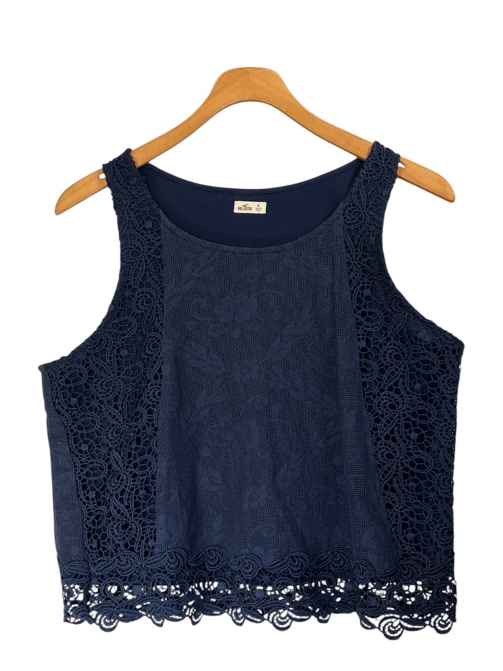 Hollister Crochet Floral Lace Tank Top Size M Navy Whimsigoth Romantic Boho